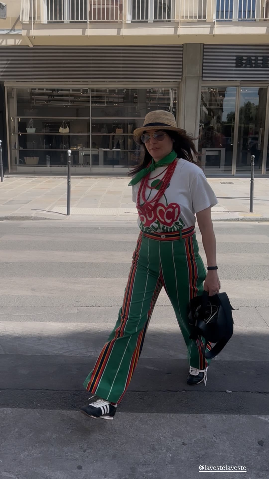 Gucci outfit walk past Balenciaga, Paris
