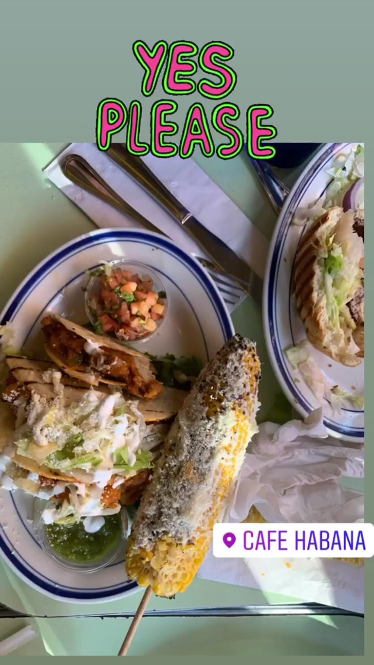 Tacos and elote at Cafe Habana, NYC