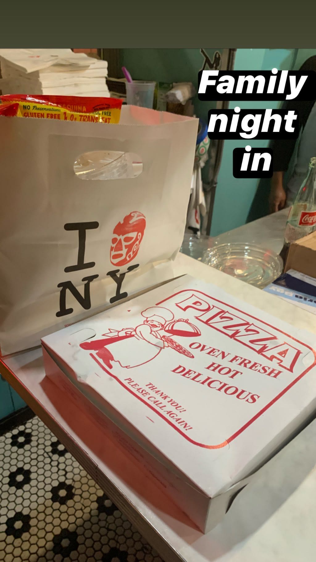 Pizza takeout for family night in NYC