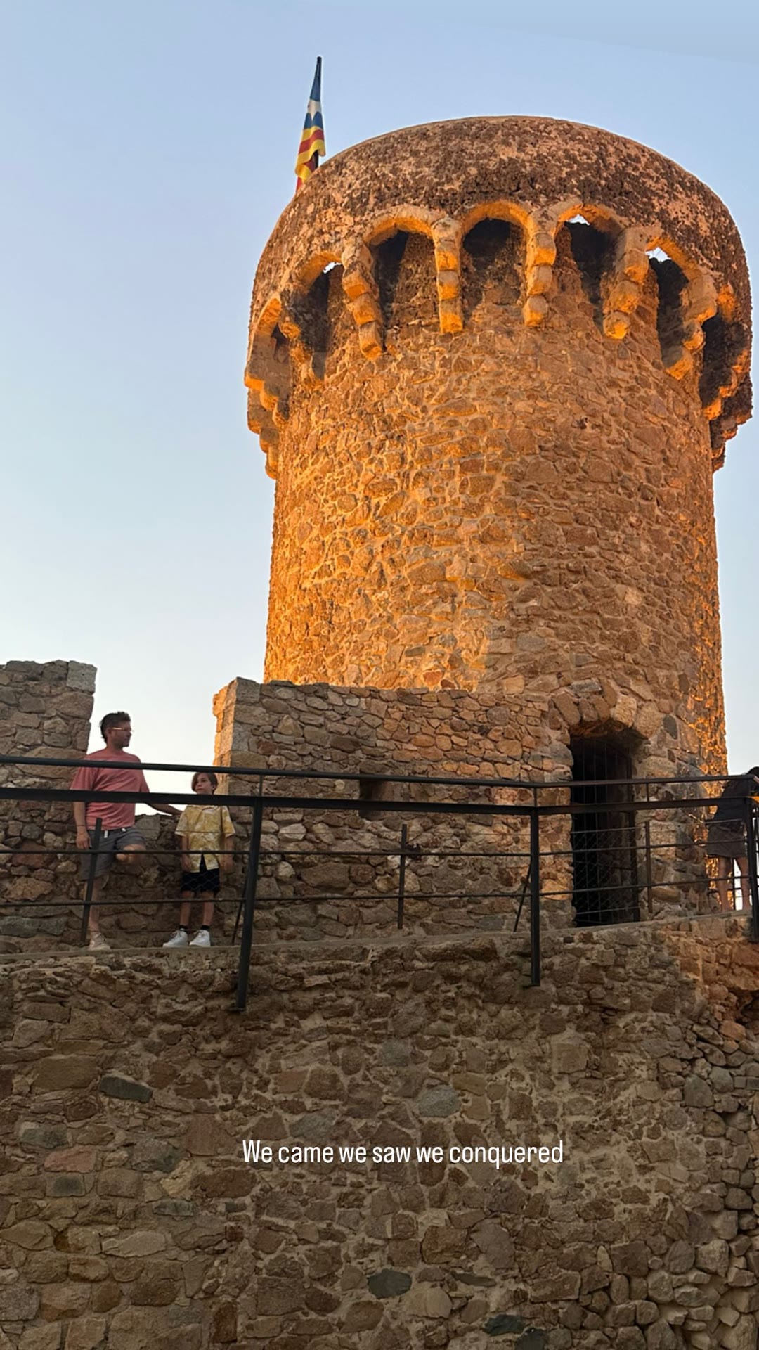 Climbing a Catalan castle tower at sunset