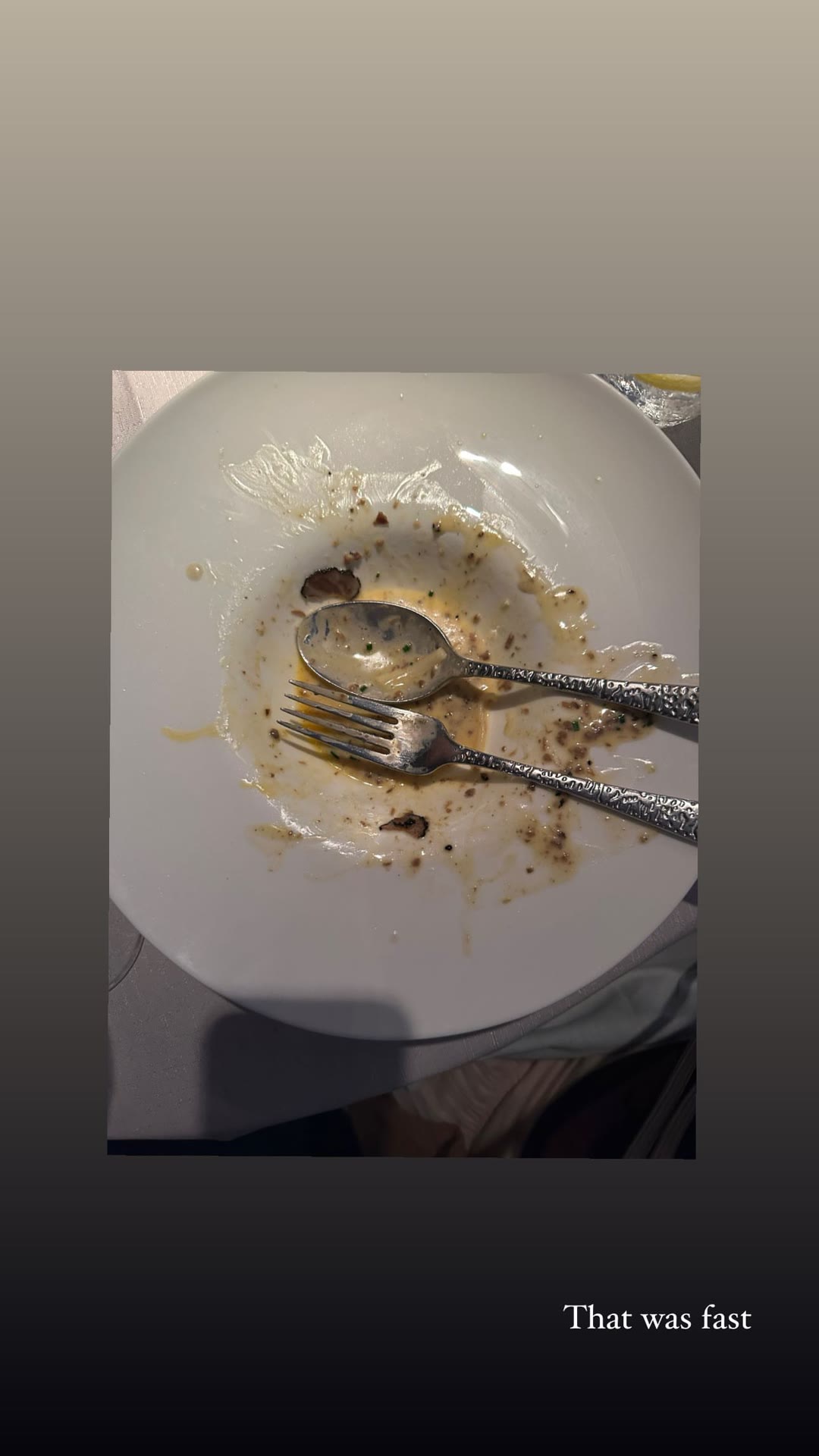 Empty plate after truffle pasta in Madrid