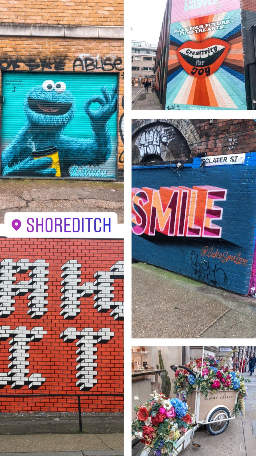 Shoreditch street art: Cookie Monster, SMILE mural