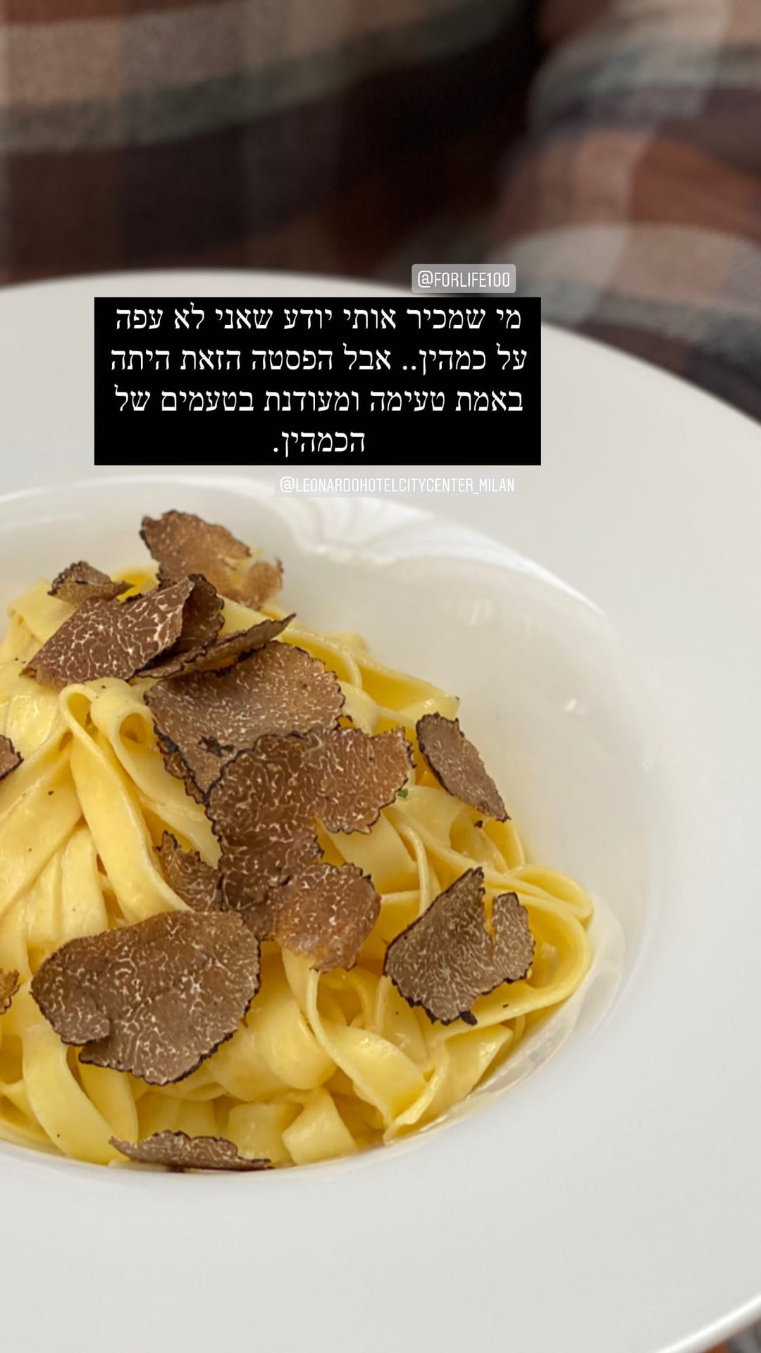 Truffle pasta at Leonardo Hotel Milan City Center