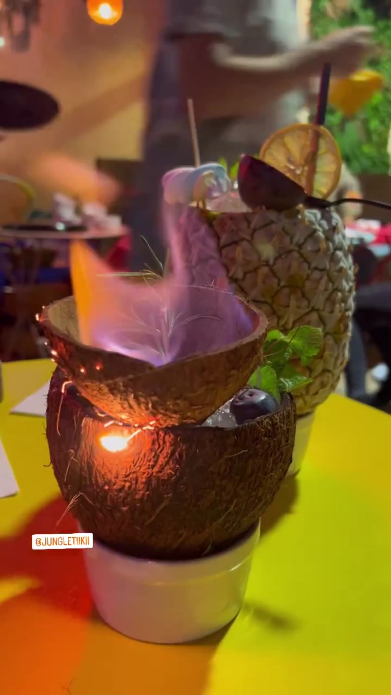 Flaming tiki cocktails at Jungle Tiki, Milan