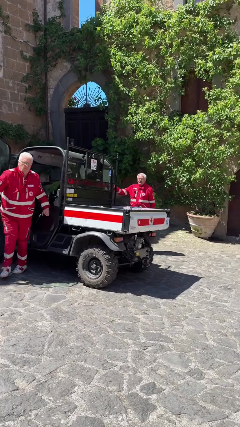 Red Cross buggy in a car-free hilltop village
