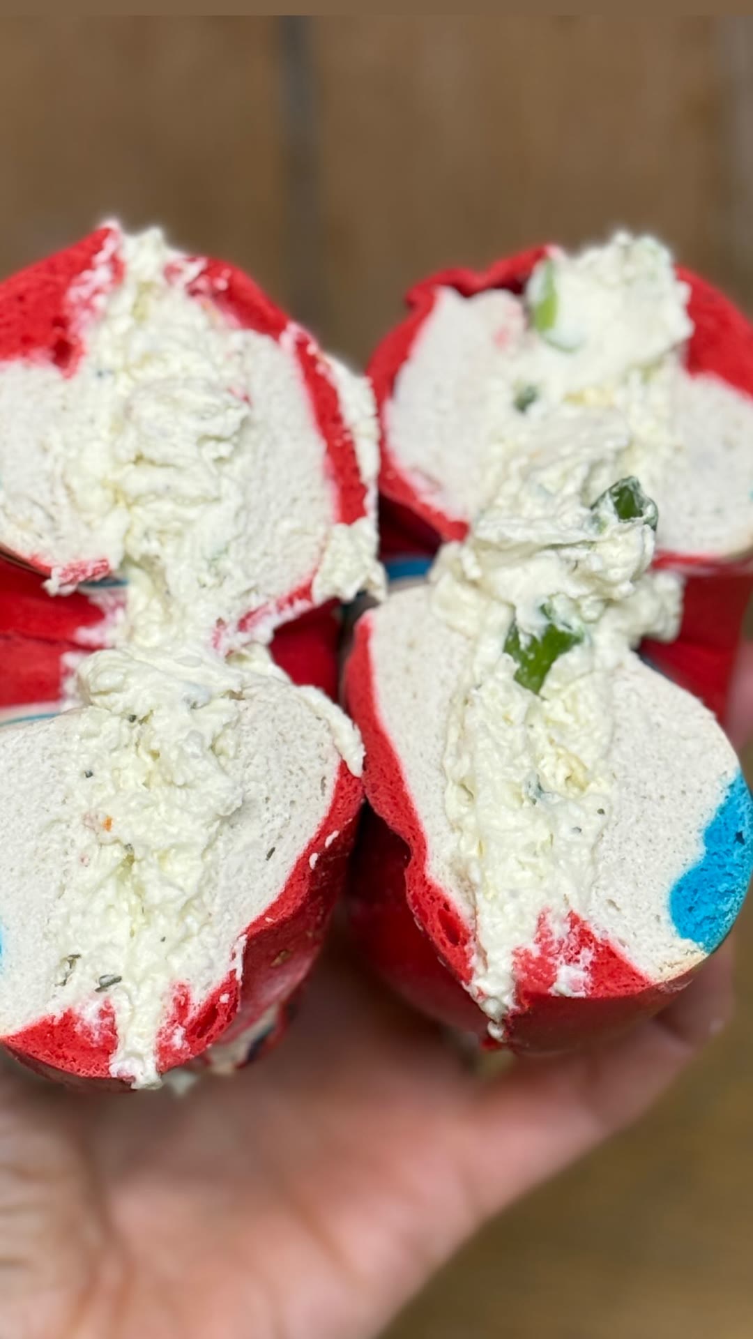 Red, white and blue bagels in New York