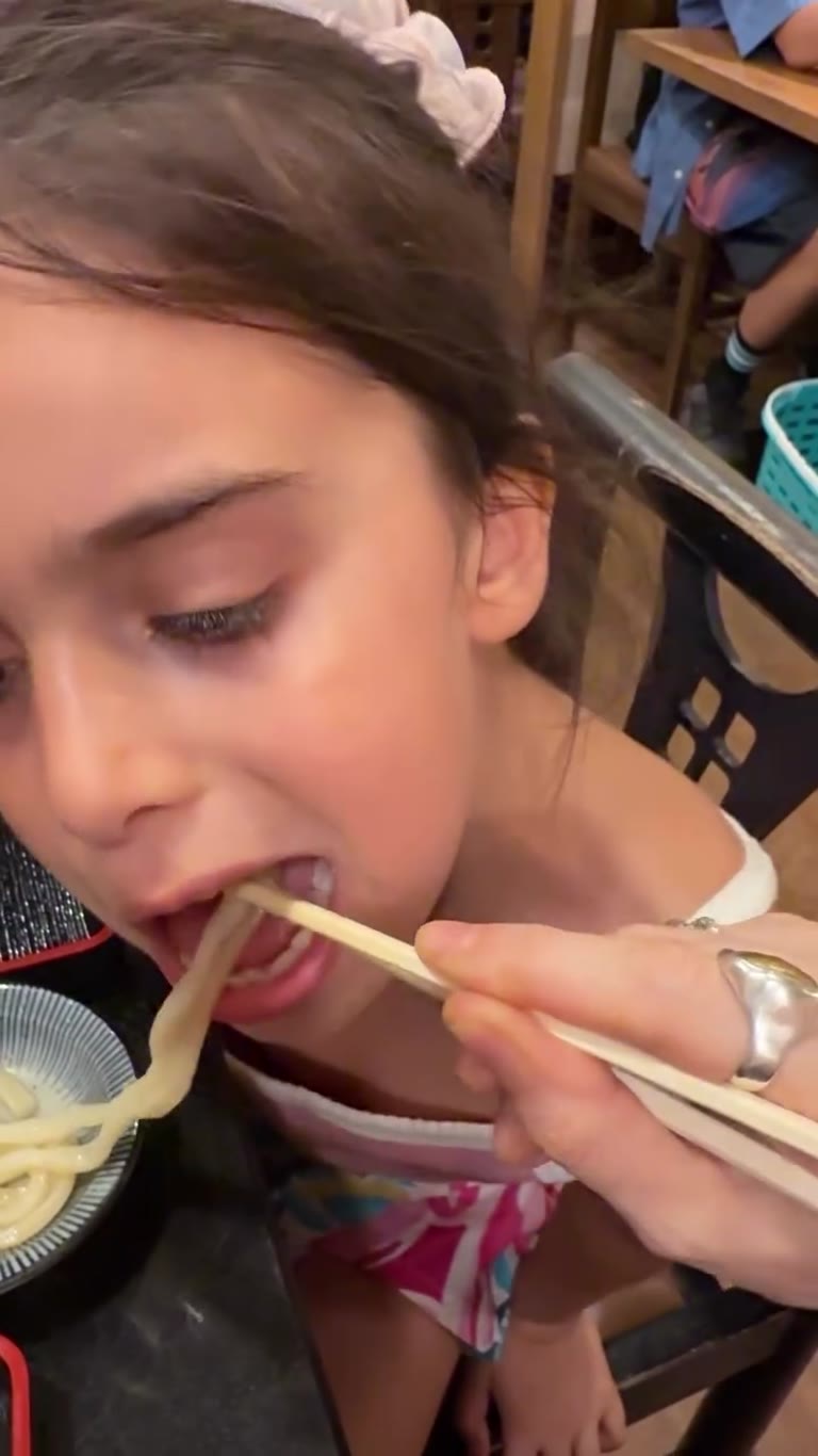 Slurping udon with a toddler in Kyoto
