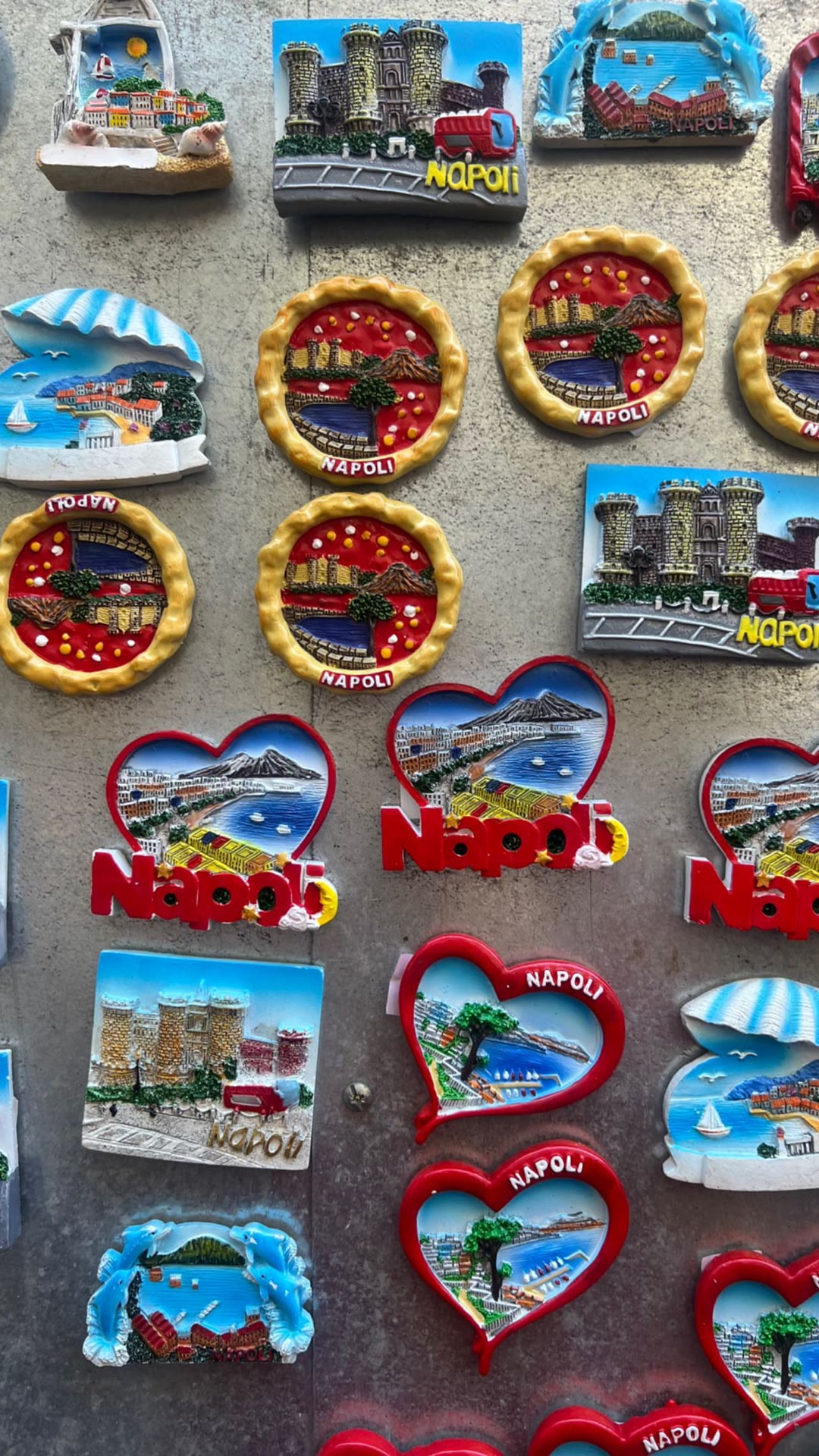 Napoli fridge magnets on a souvenir stand