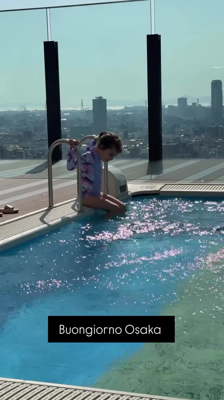 Morning swim at an Osaka high-rise hotel pool