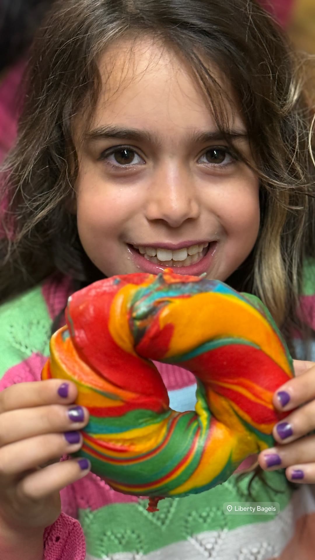 Rainbow bagel at Liberty Bagels, NYC