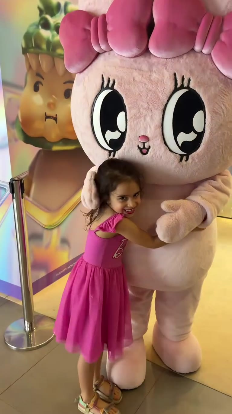 Pink mascot hug at a Bangkok mall pop-up