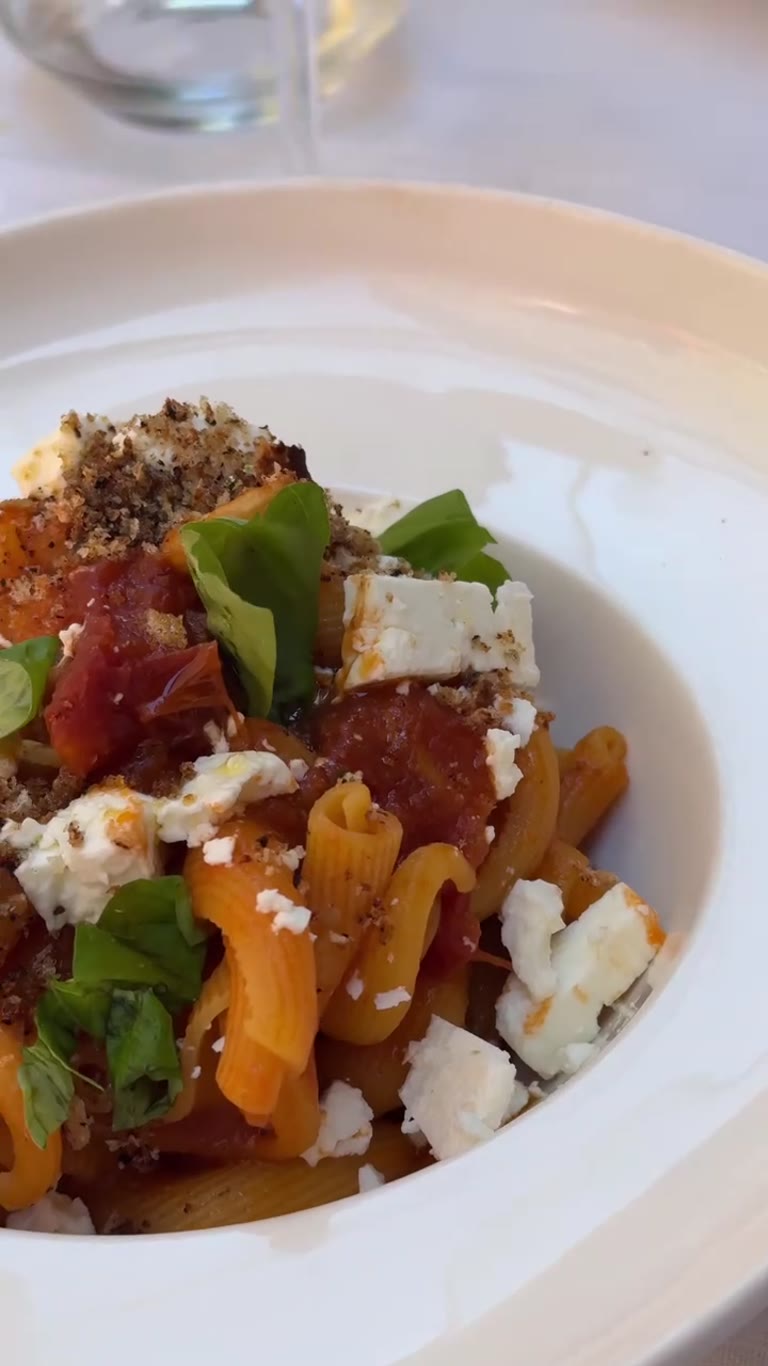 Pasta with tomato, ricotta and basil on a day trip from Rome