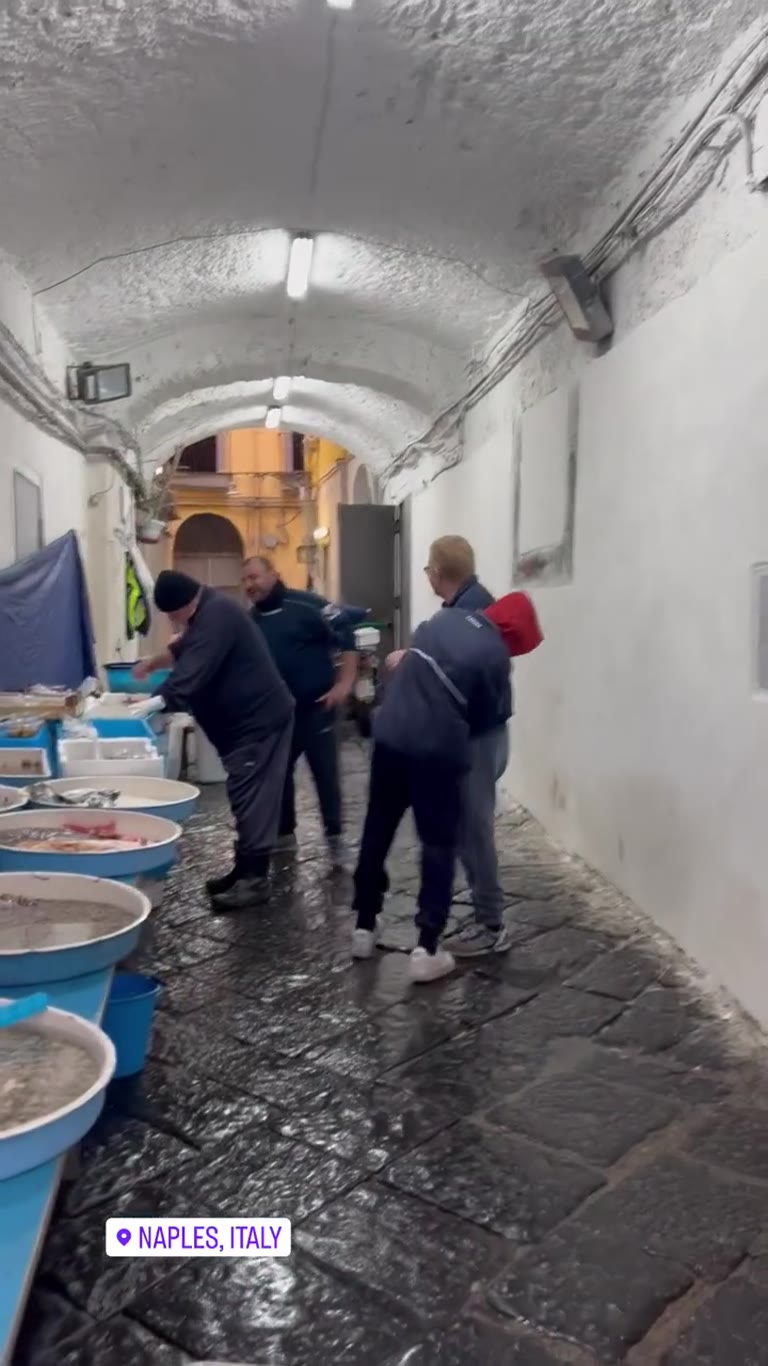 Street fish market in a Naples alley
