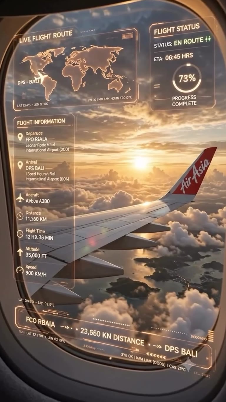 Flight to Bali — AirAsia window HUD