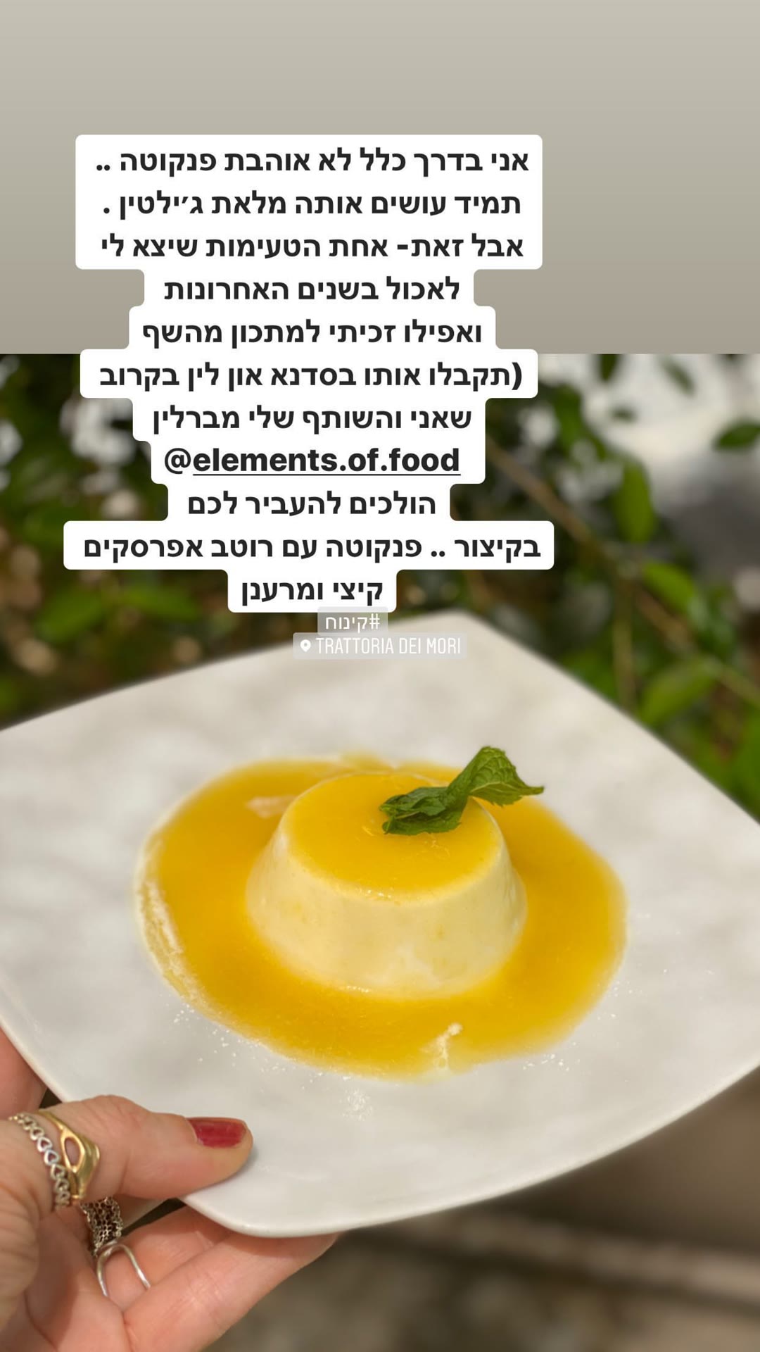 פנקוטה עם רוטב אפרסקים ב-Trattoria dei Mori, סורנטו
