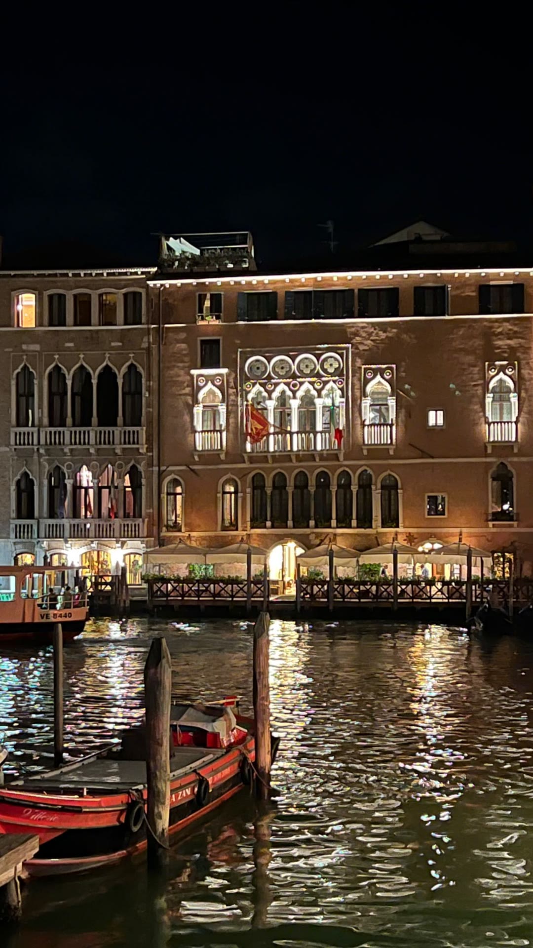 Grand Canal palazzo lit up at night, Venice