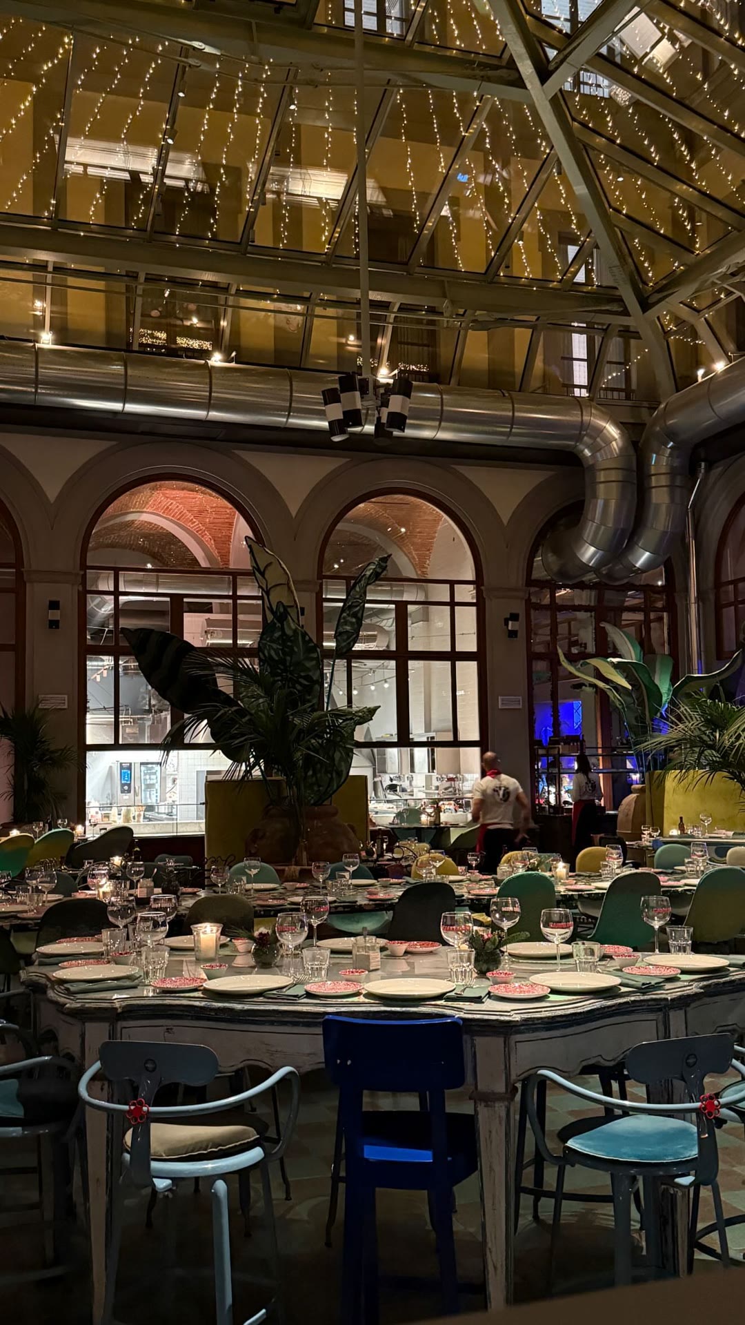Dinner spot under a glass roof in Florence
