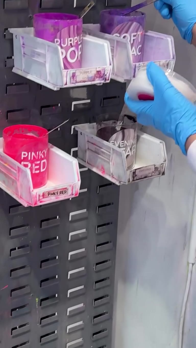 Mixing custom paint colors in a workshop