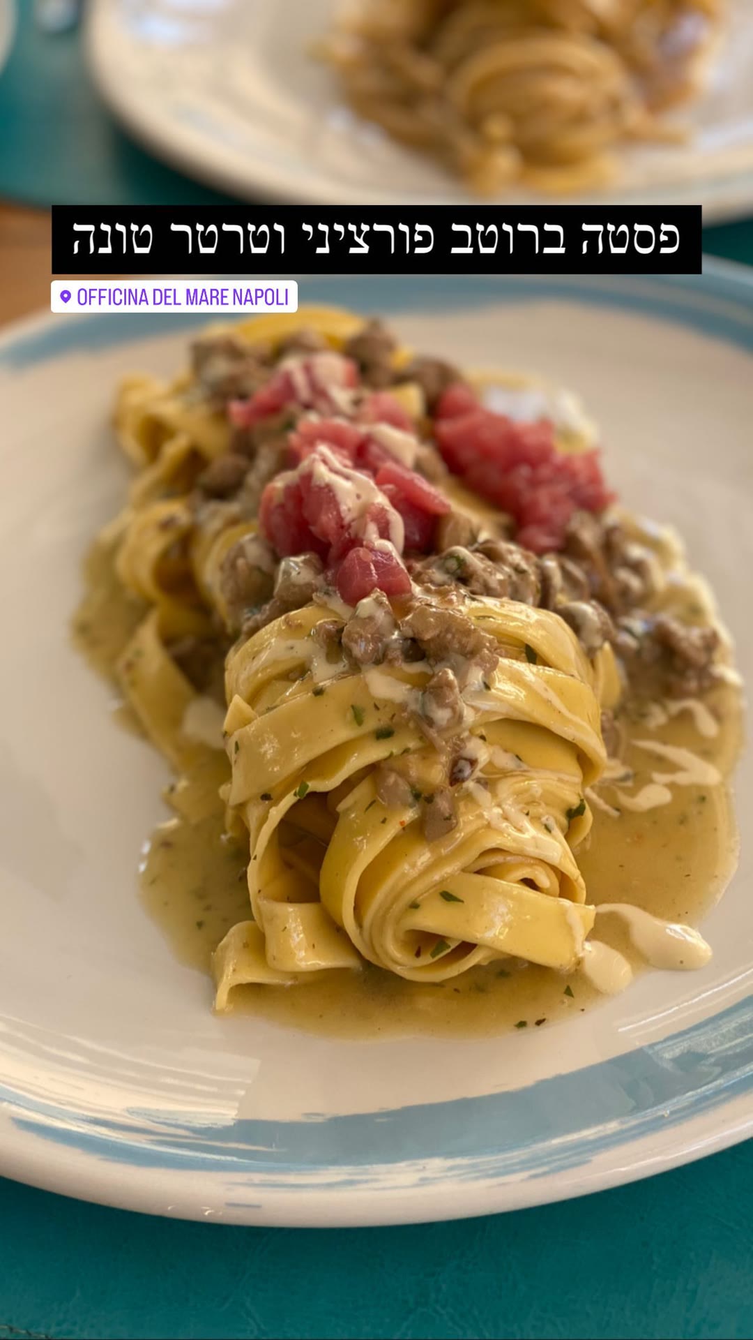Porcini pasta with tuna tartare, Officina del Mare