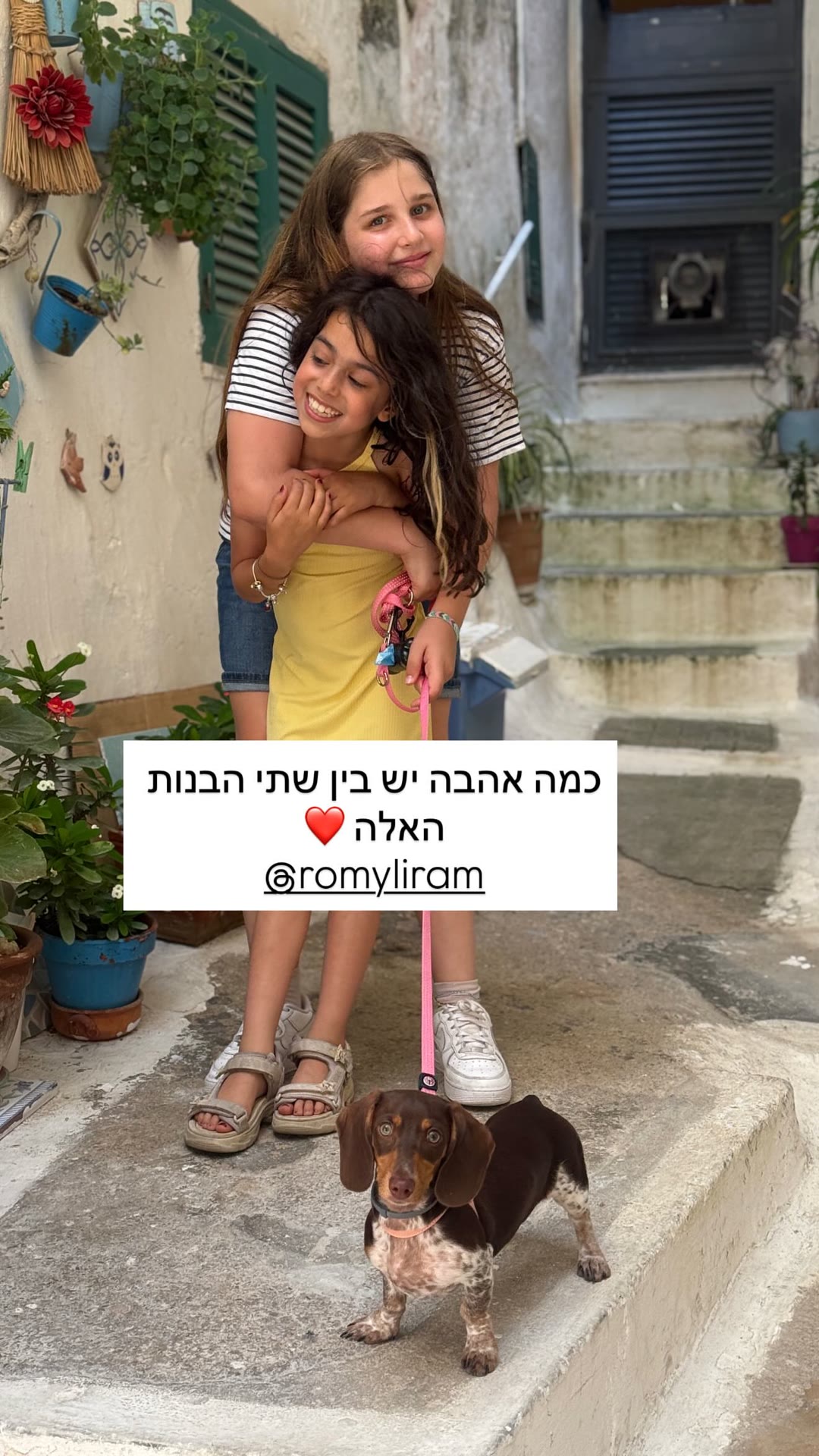 שתי בנות וכלב בסמטה איטלקית
