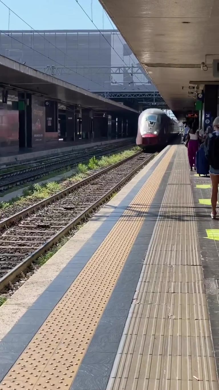 Italo train pulling in on the way to Naples