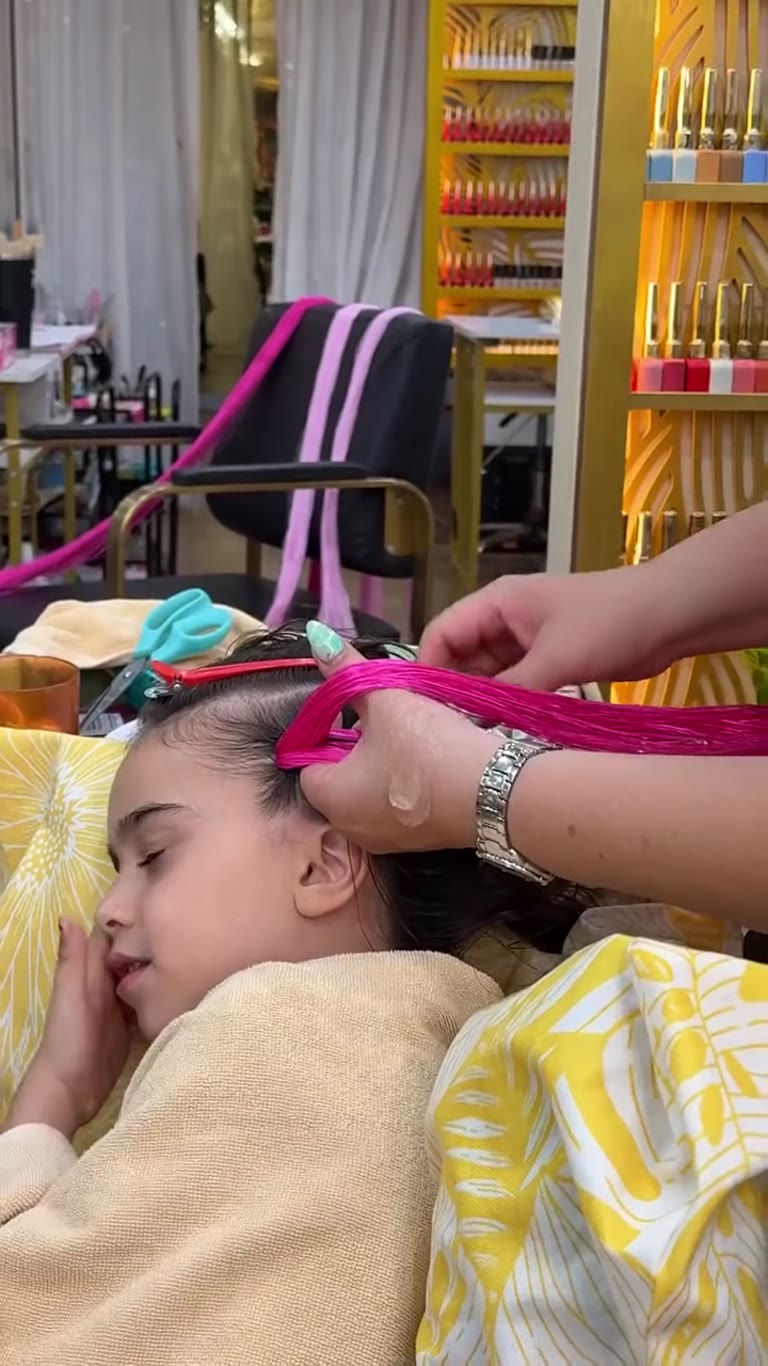 Pink hair braids at a Phuket salon