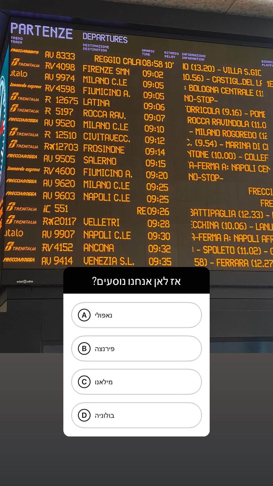 Train departures board – heading to Napoli