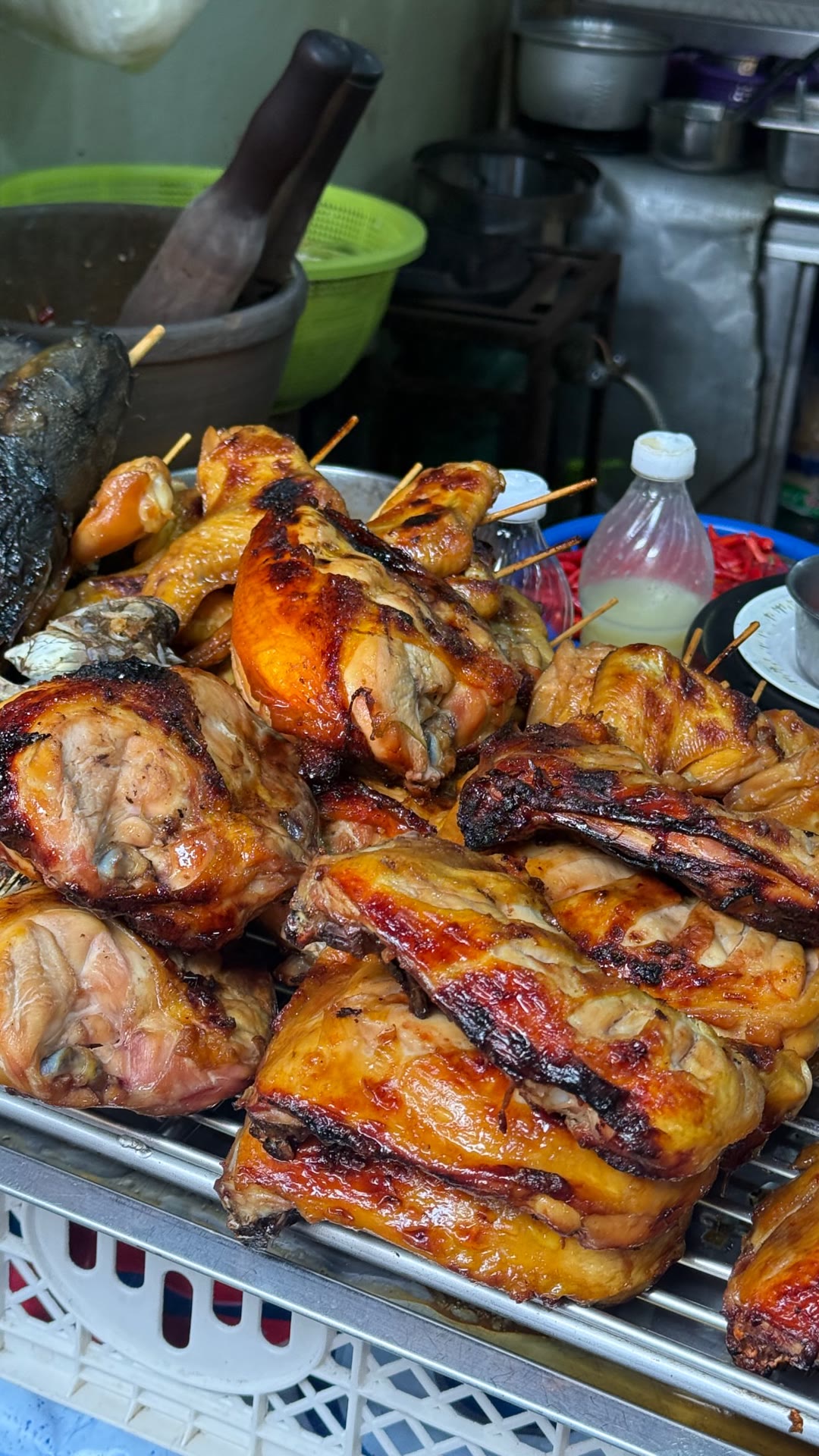 Grilled chicken street stall in Bangkok