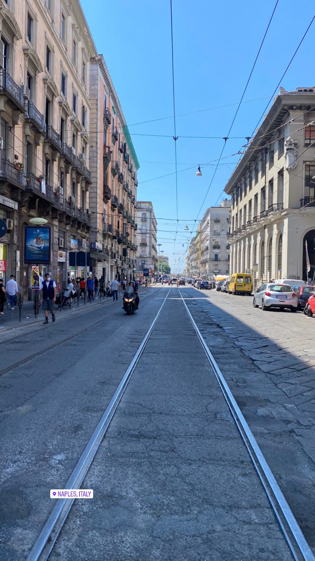 Naples street with tram tracks