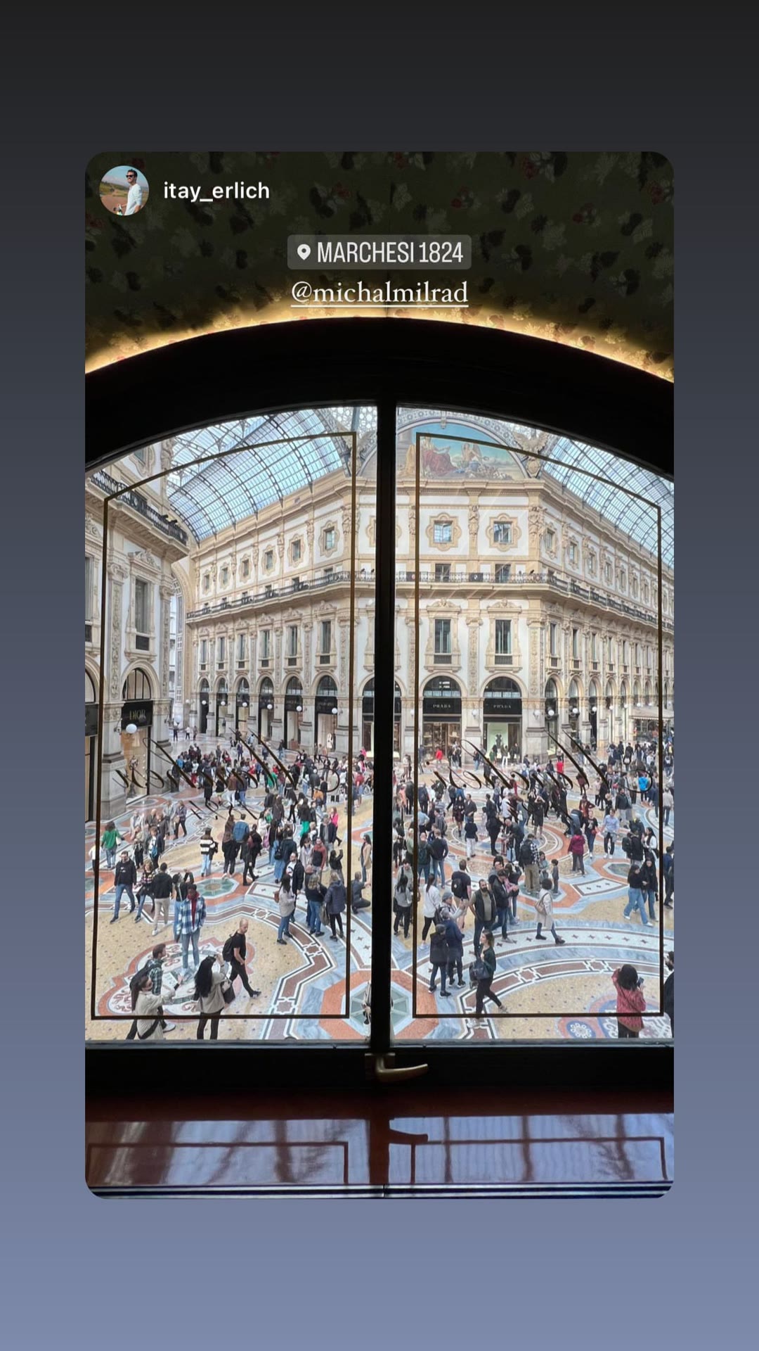 Marchesi 1824 window over the Galleria, Milan