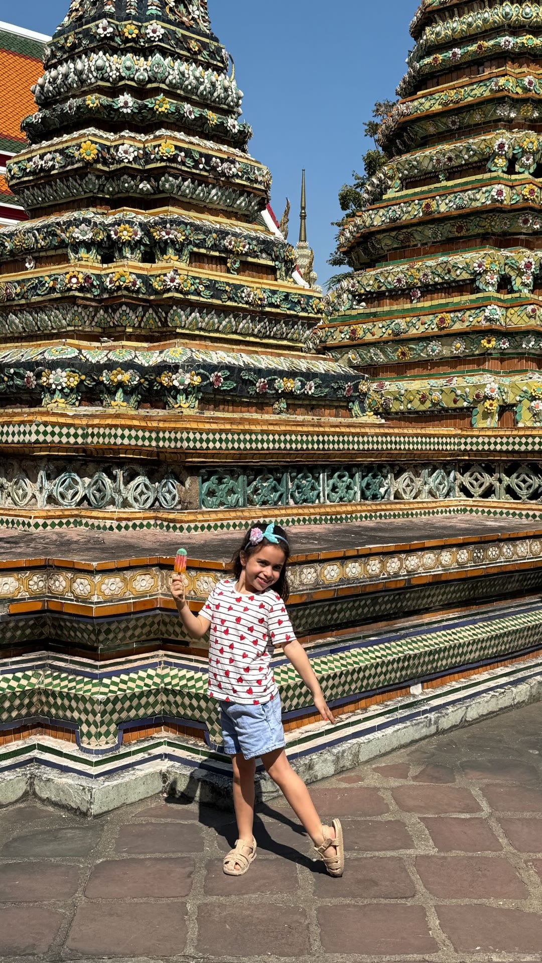 Wat Pho temple stupas with kids in Bangkok