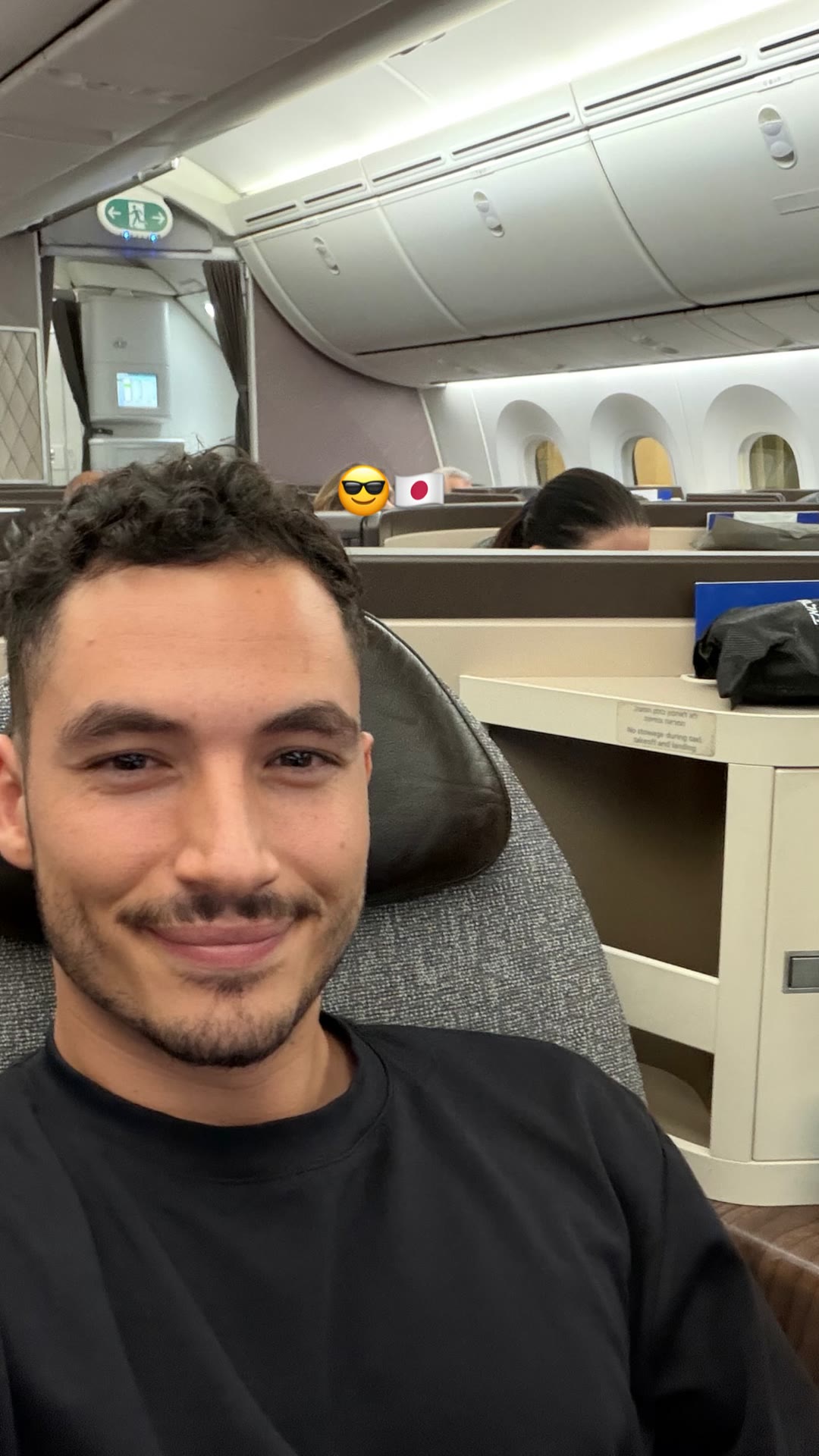 On board the flight to Japan