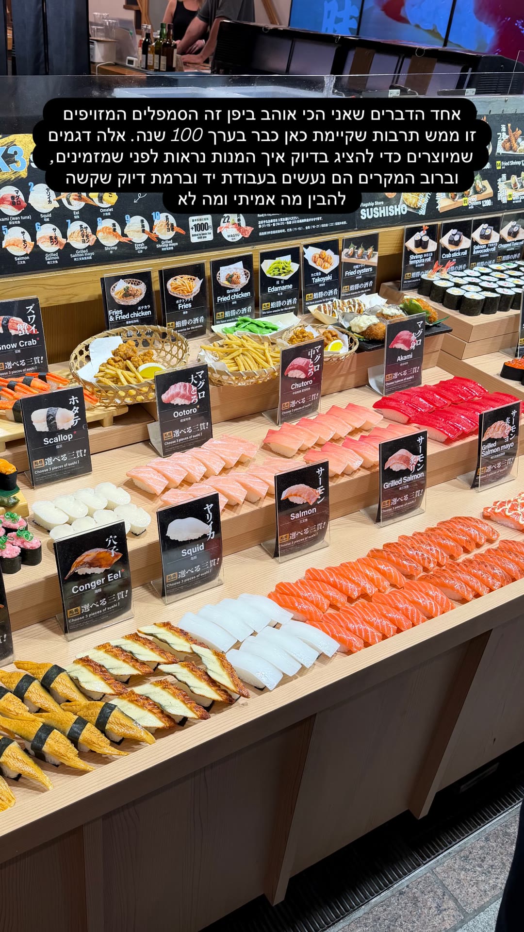 דגמי מזון מפלסטיק בחלון של Sushisho, יפן