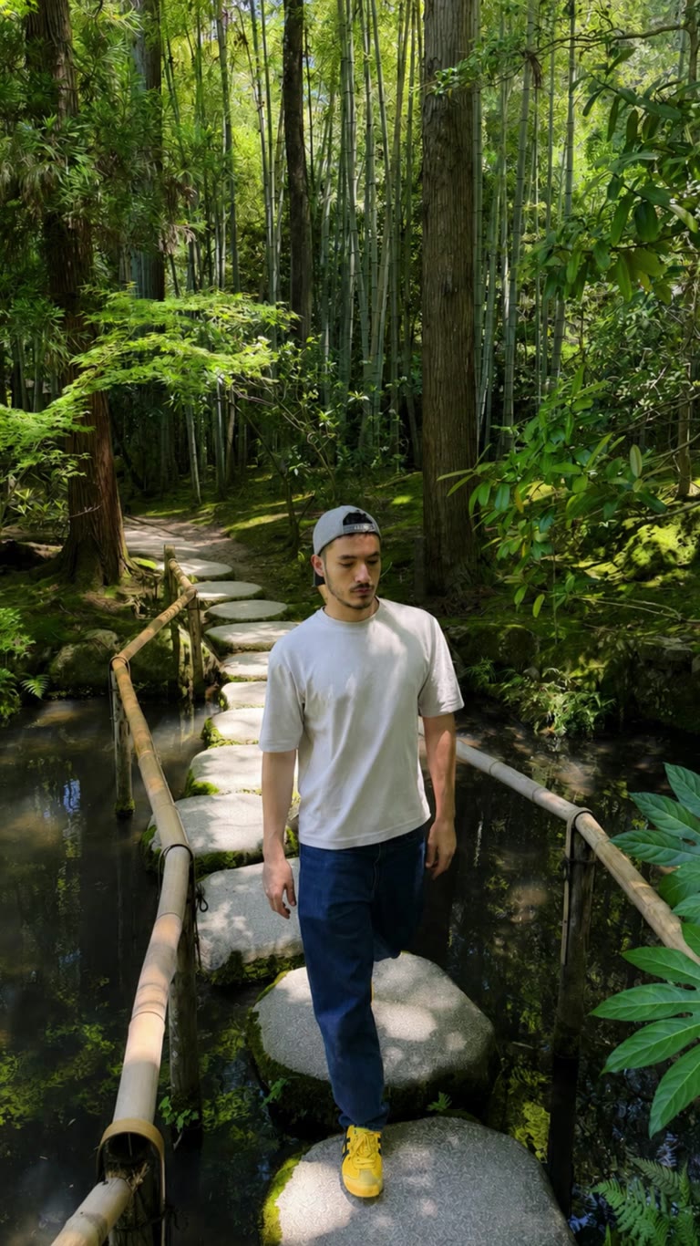 Stepping stones in a Kyoto bamboo garden