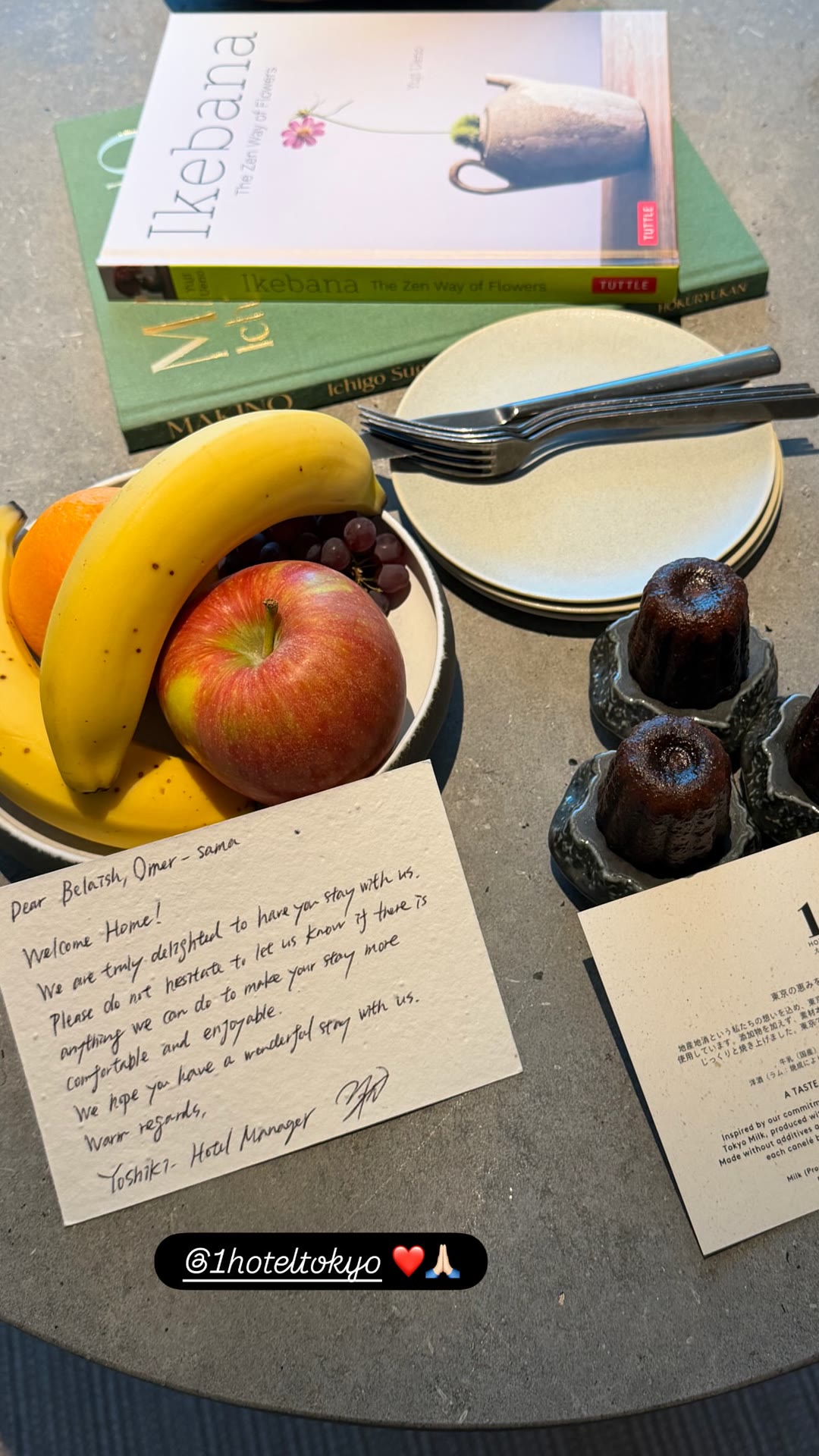 Welcome amenity at 1 Hotel Tokyo