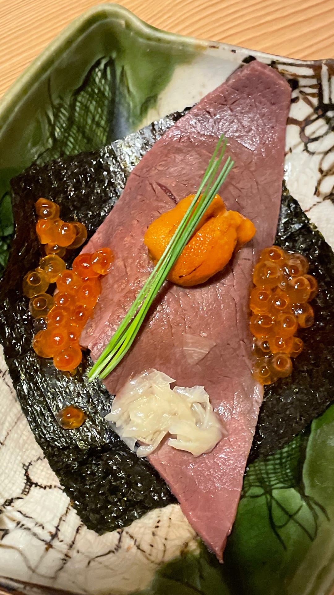 Uni, ikura and wagyu temaki in Japan