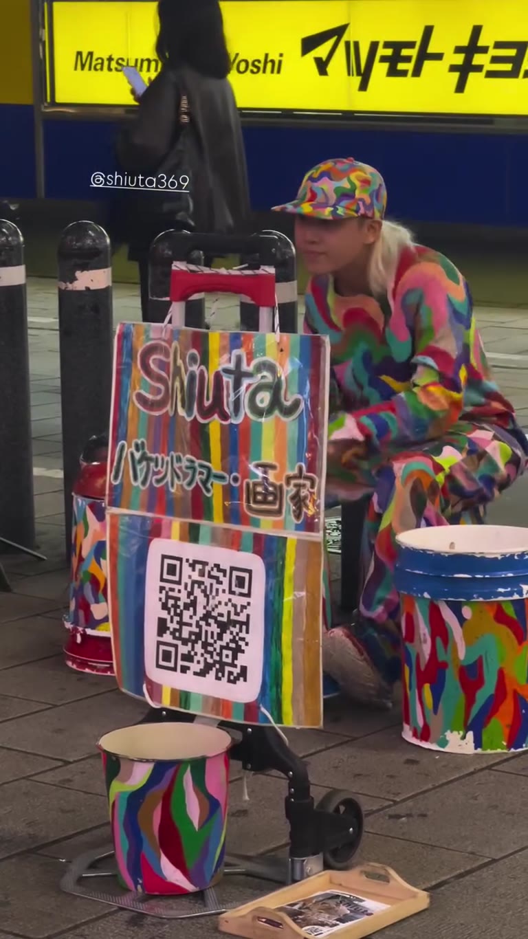 Shiuta, the bucket drummer on an Osaka street