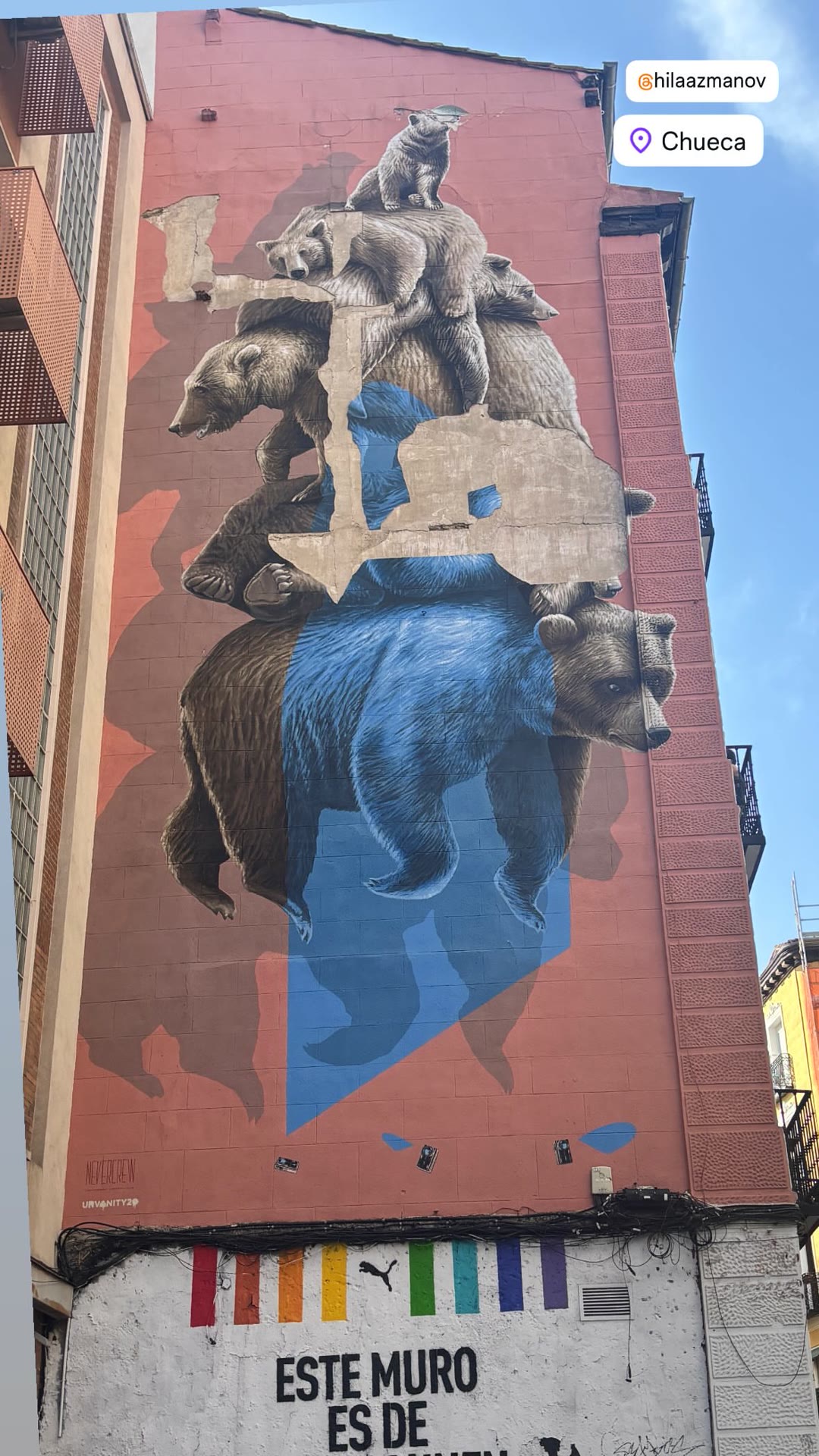 Nevercrew bear mural in Chueca, Madrid