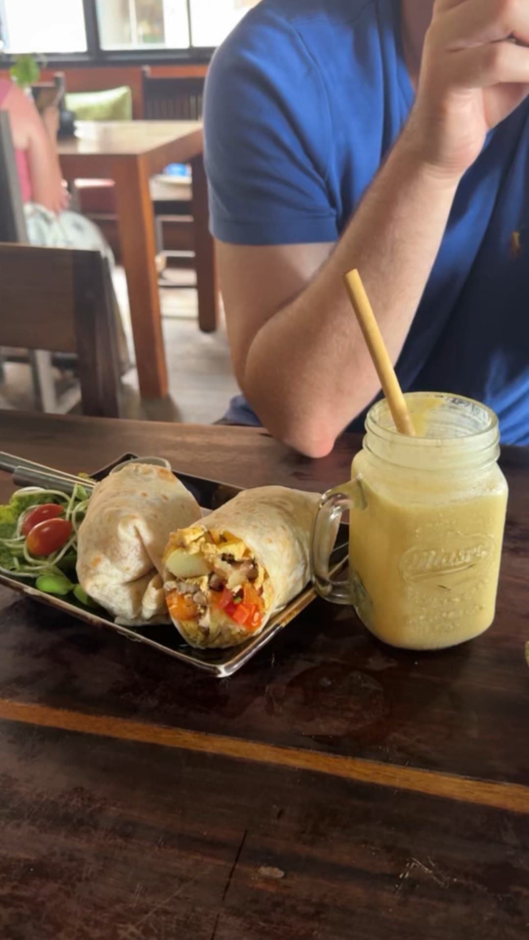 Breakfast burrito and mango smoothie on Koh Tao