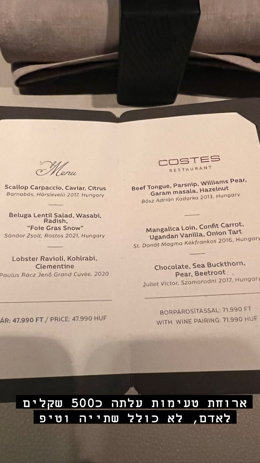 Costes Restaurant tasting menu, Budapest