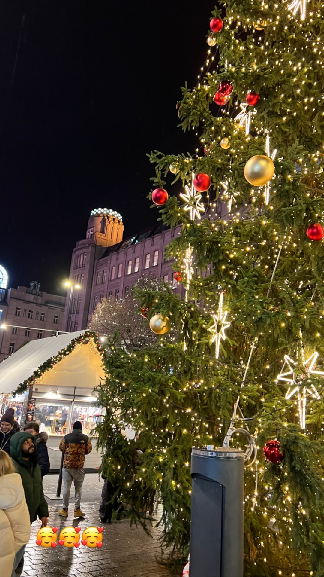 Prague Christmas market tree at night
