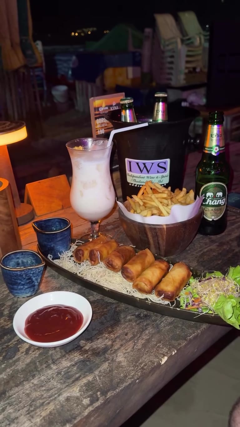Beach bar snacks at night in Phuket