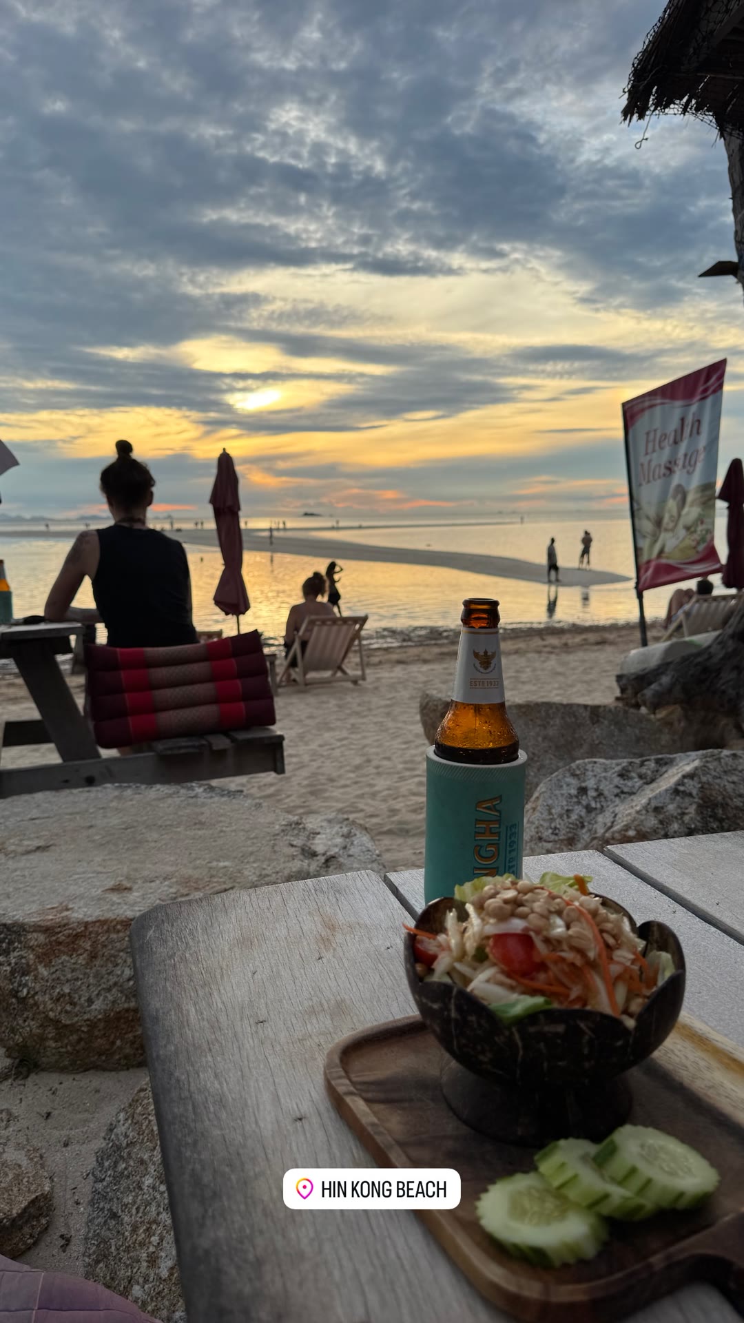Sunset som tam and Singha at Hin Kong Beach