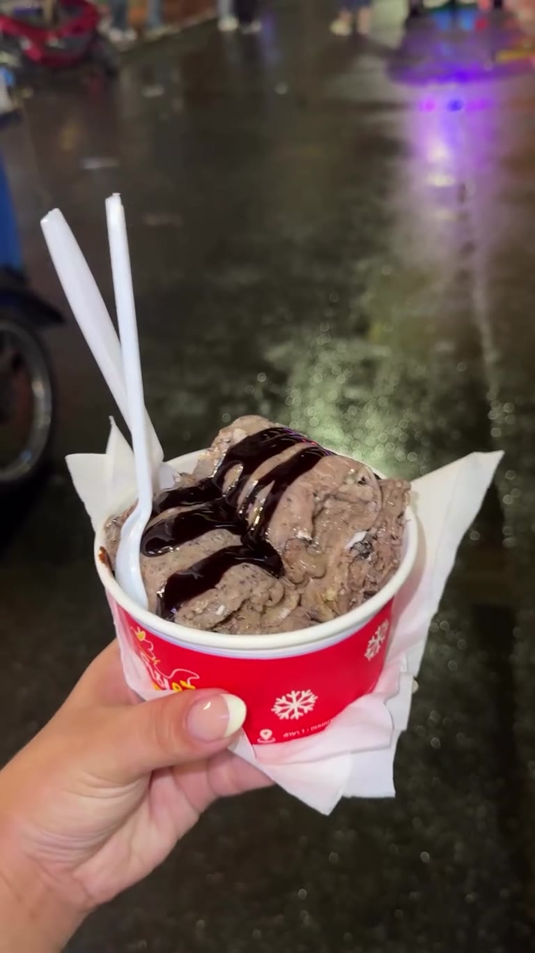 Chocolate ice cream on a rainy Bangkok street
