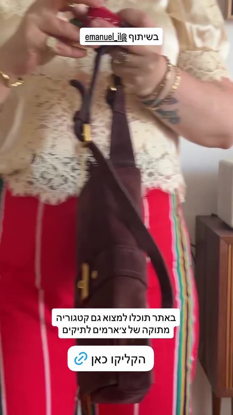 תיק זמש חום של Emanuel + צ'ארמס תותים