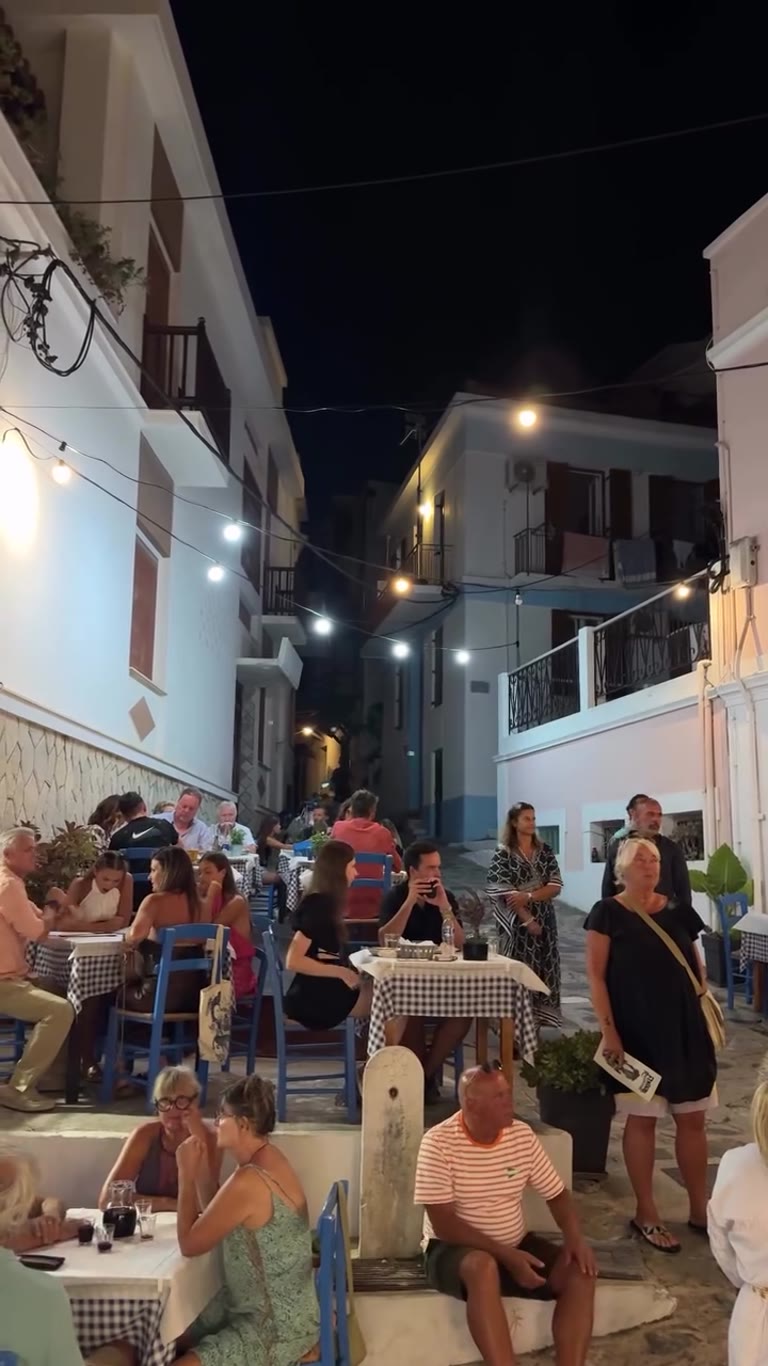 Evening taverna alley in Skopelos town