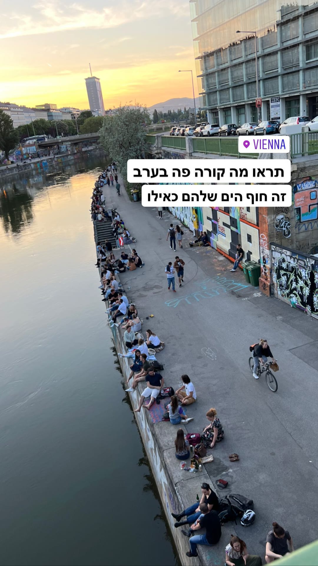 Donaukanal at sunset — Vienna's "beach"