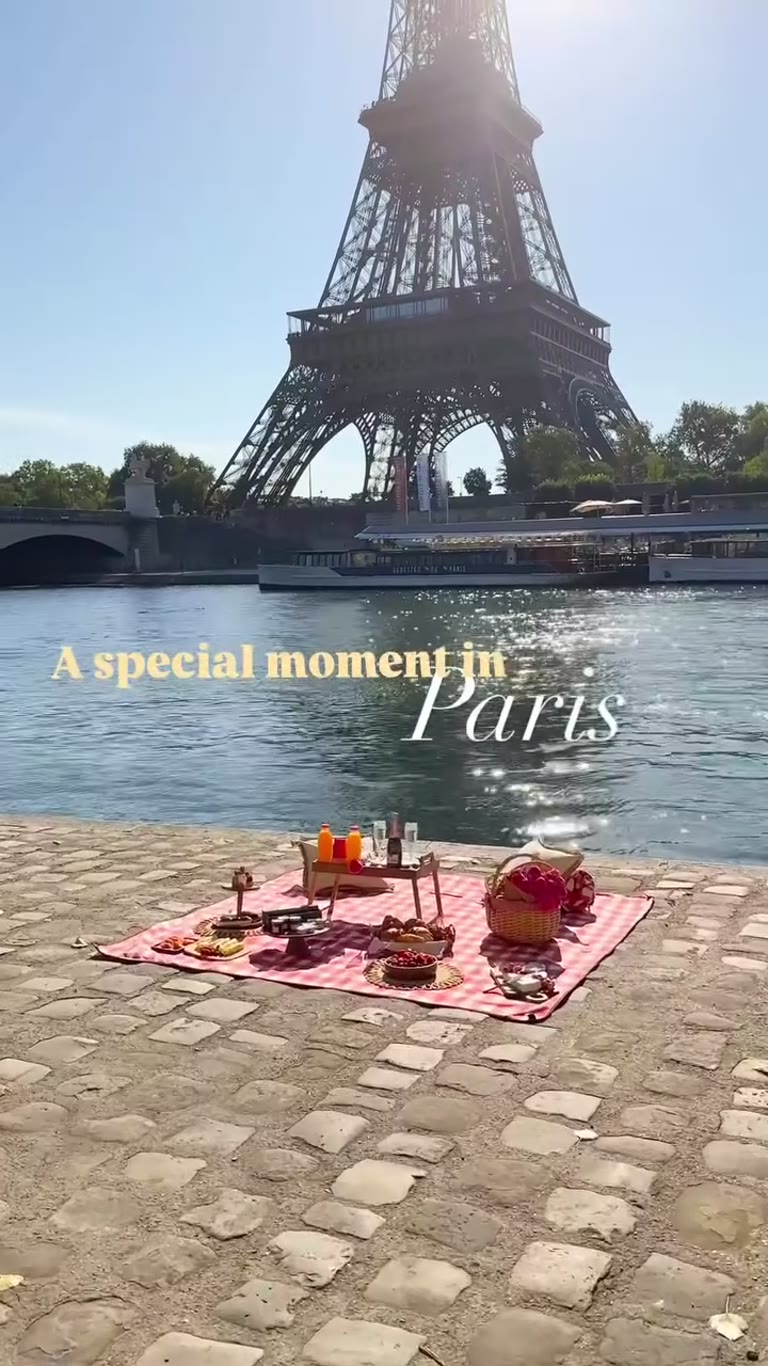 Luxury picnic on the Seine by the Eiffel Tower