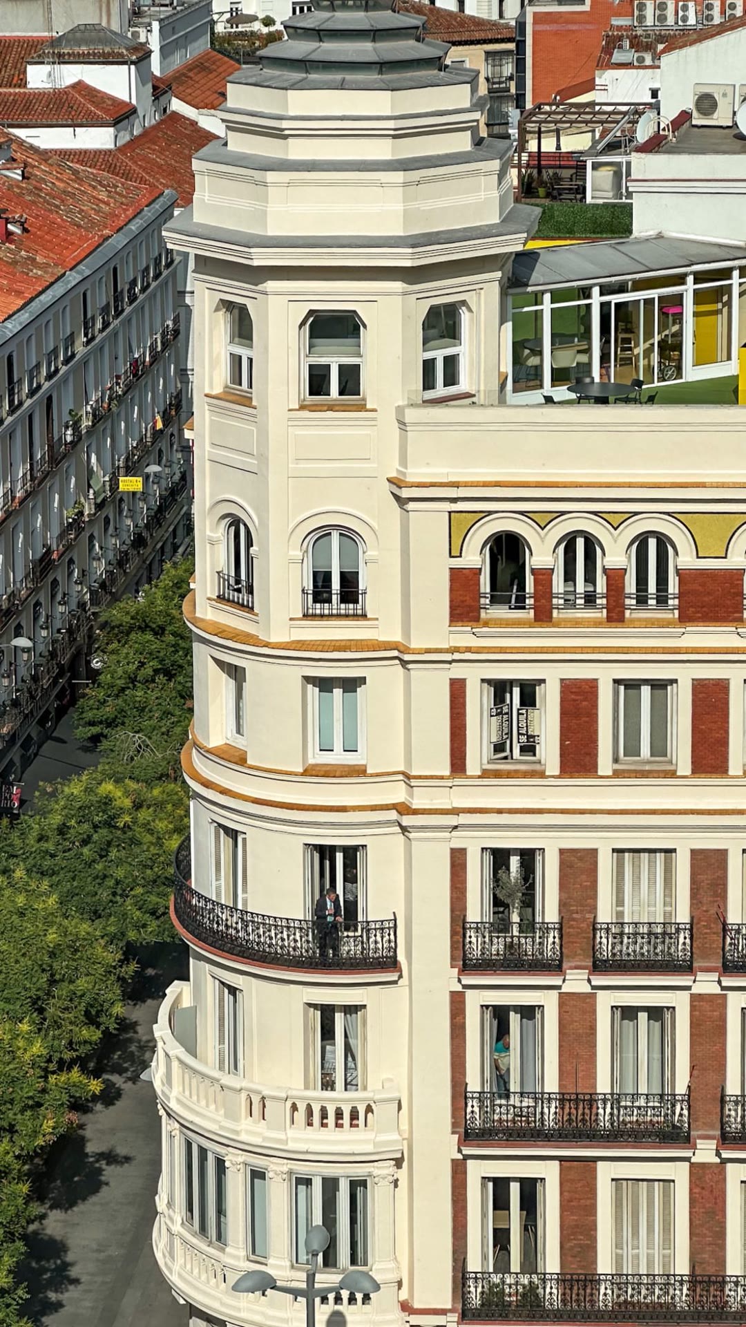 Madrid rooftop view over Gran Vía architecture