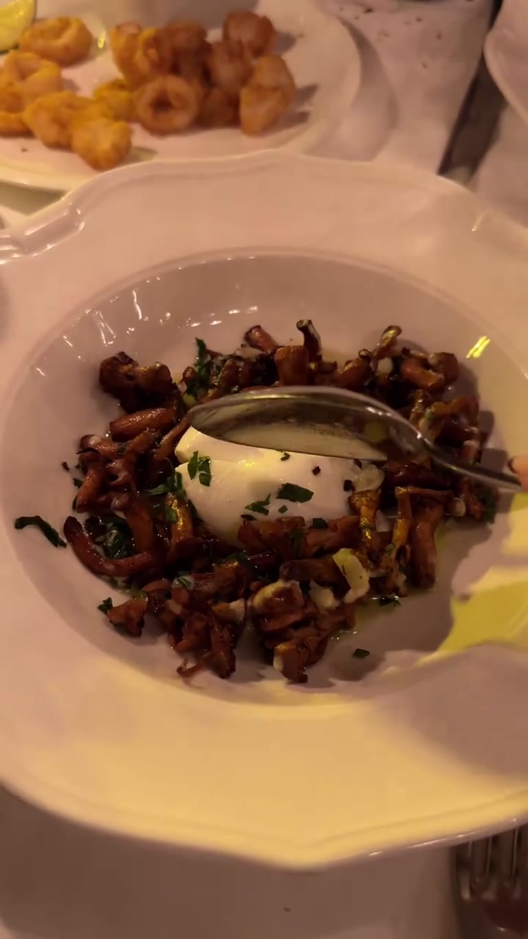 Chanterelles with poached egg at a bistro